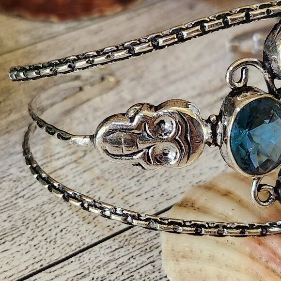 Wide Cuff Bracelet, Sky & Sunset Hues, Sterling Silver Cuff with Crystals 💖 - Picture 5 of 10